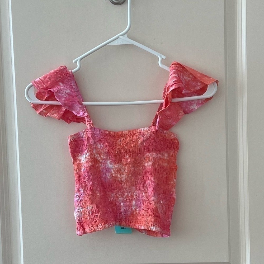 Tiare Hawaii Off the Shoulder Hollie One Size Crop Top in Pink Coral Smoke - Picture 12 of 16